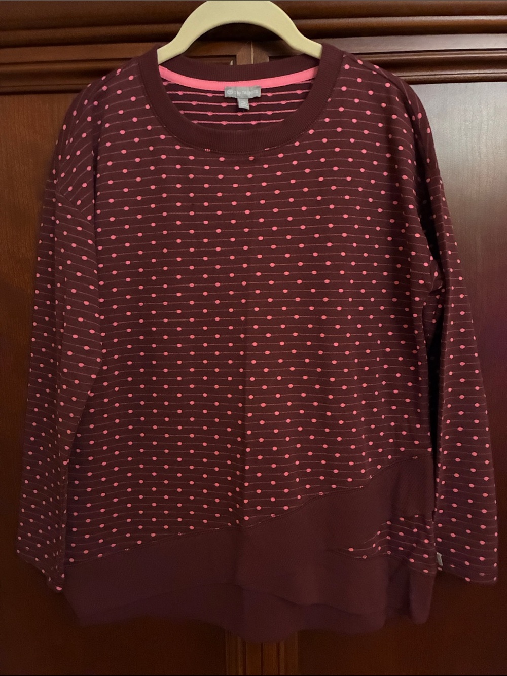 Talbots Cozy Women’s Polka Dot Sweatshirt - Burgundy and Pink
